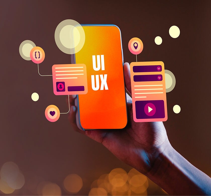 Mobile phone displaying abstract UI UX elements