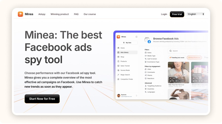 Minea dashboard