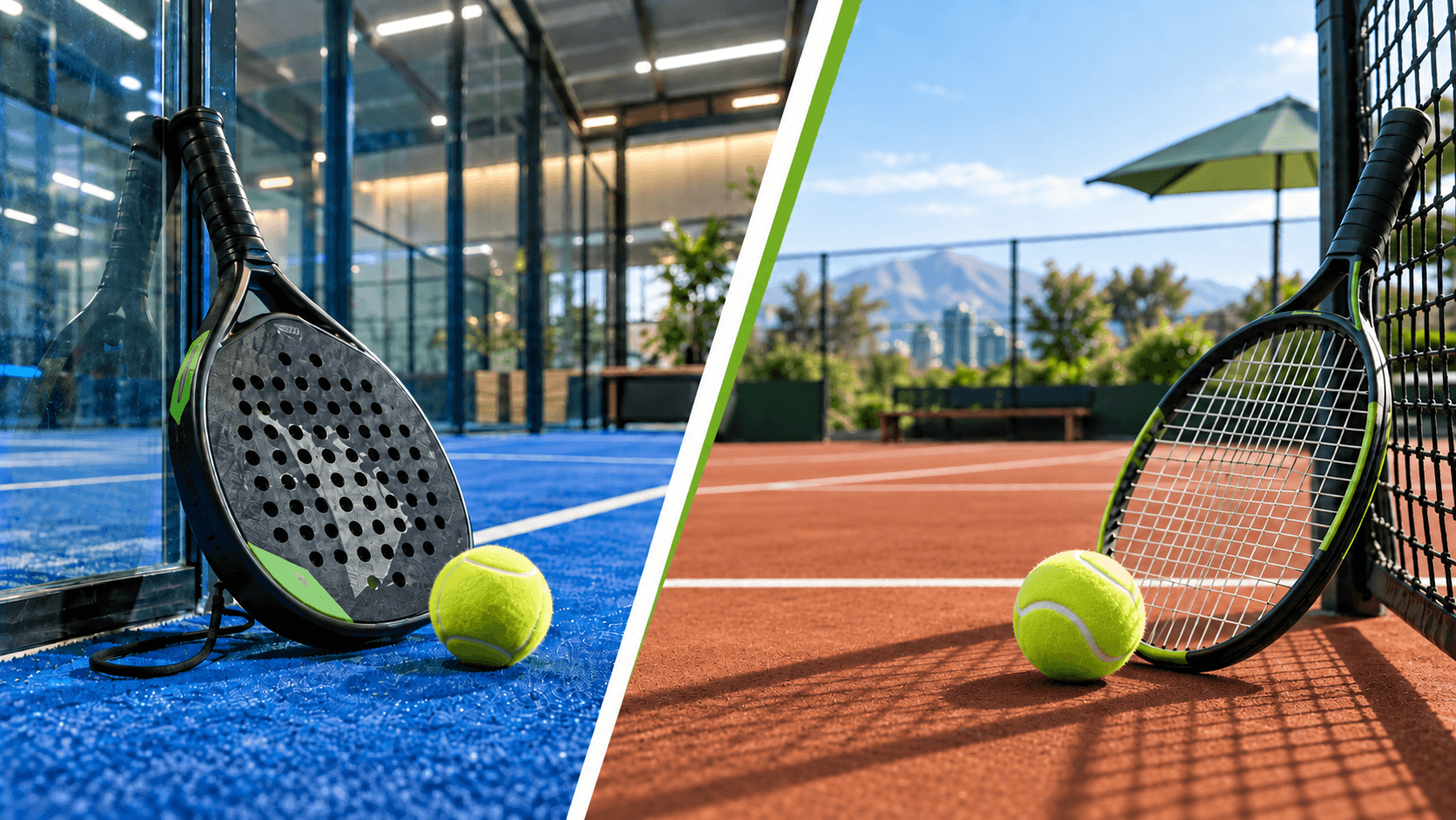 Padel racket and court compared with tennis racket and court