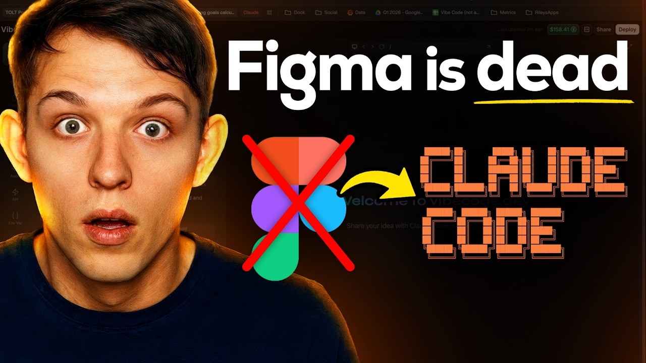 Riley Brown AI-style tool replacement thumbnail with shocked creator and Figma crossed out