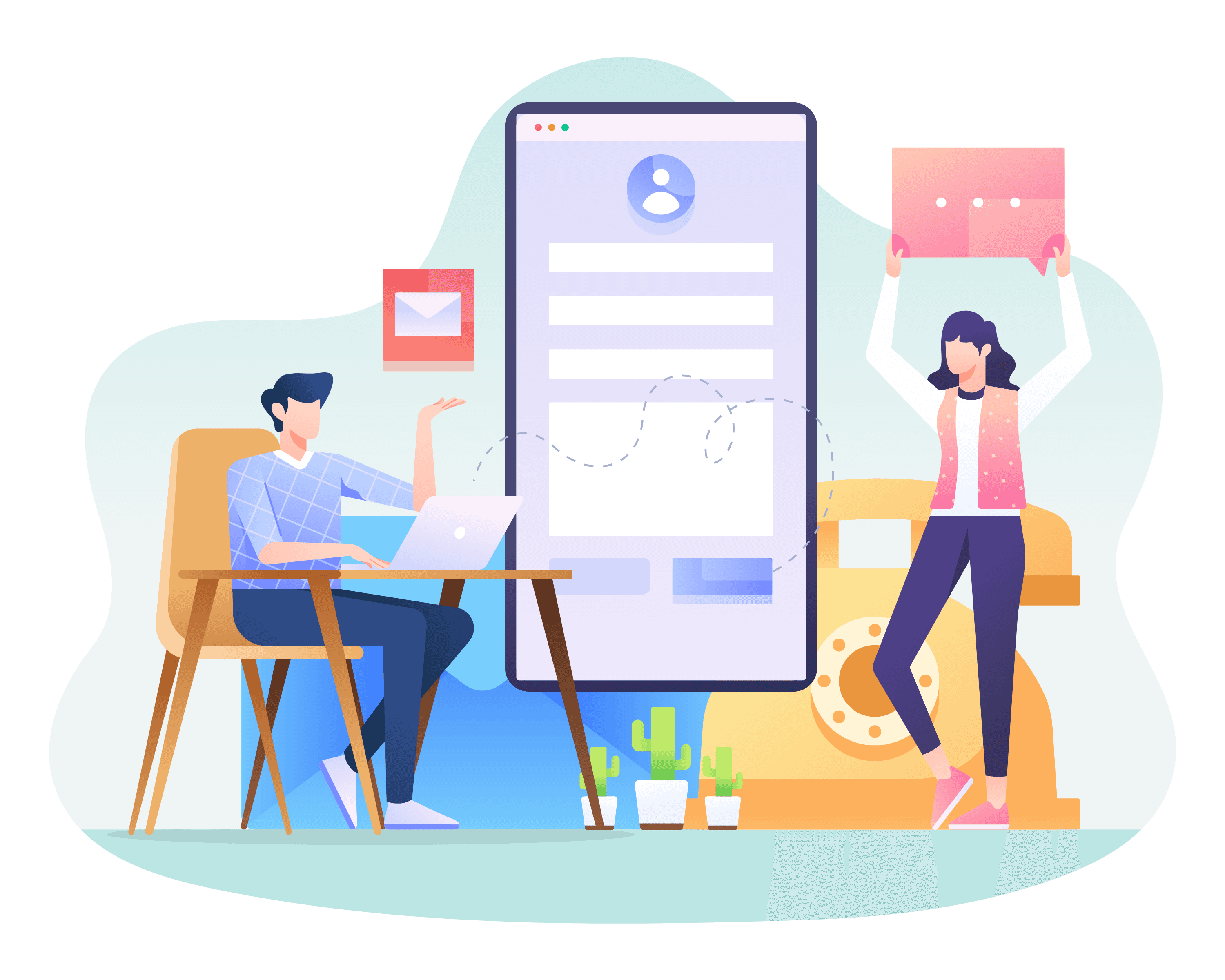 Employees collaborating in front of whiteboard