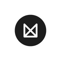 Black circle with a white geometric crown symbol inside.