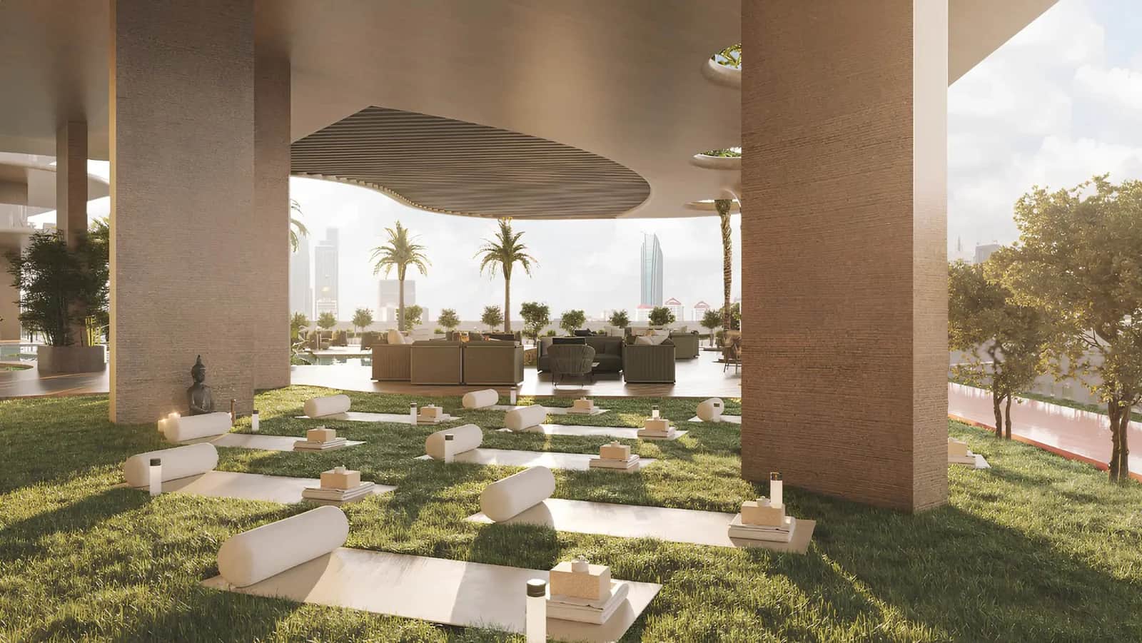 Stax Tower Pasha One features a contemporary design with a reflective glass exterior, set against a city backdrop.