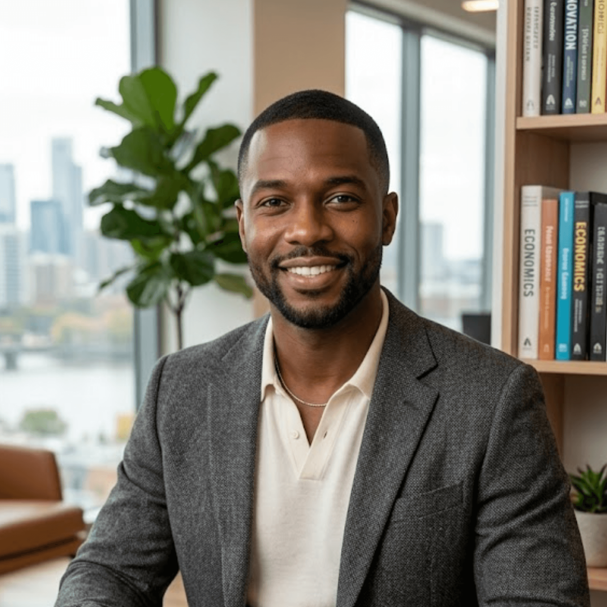 a man with a goatee smiles at the camera