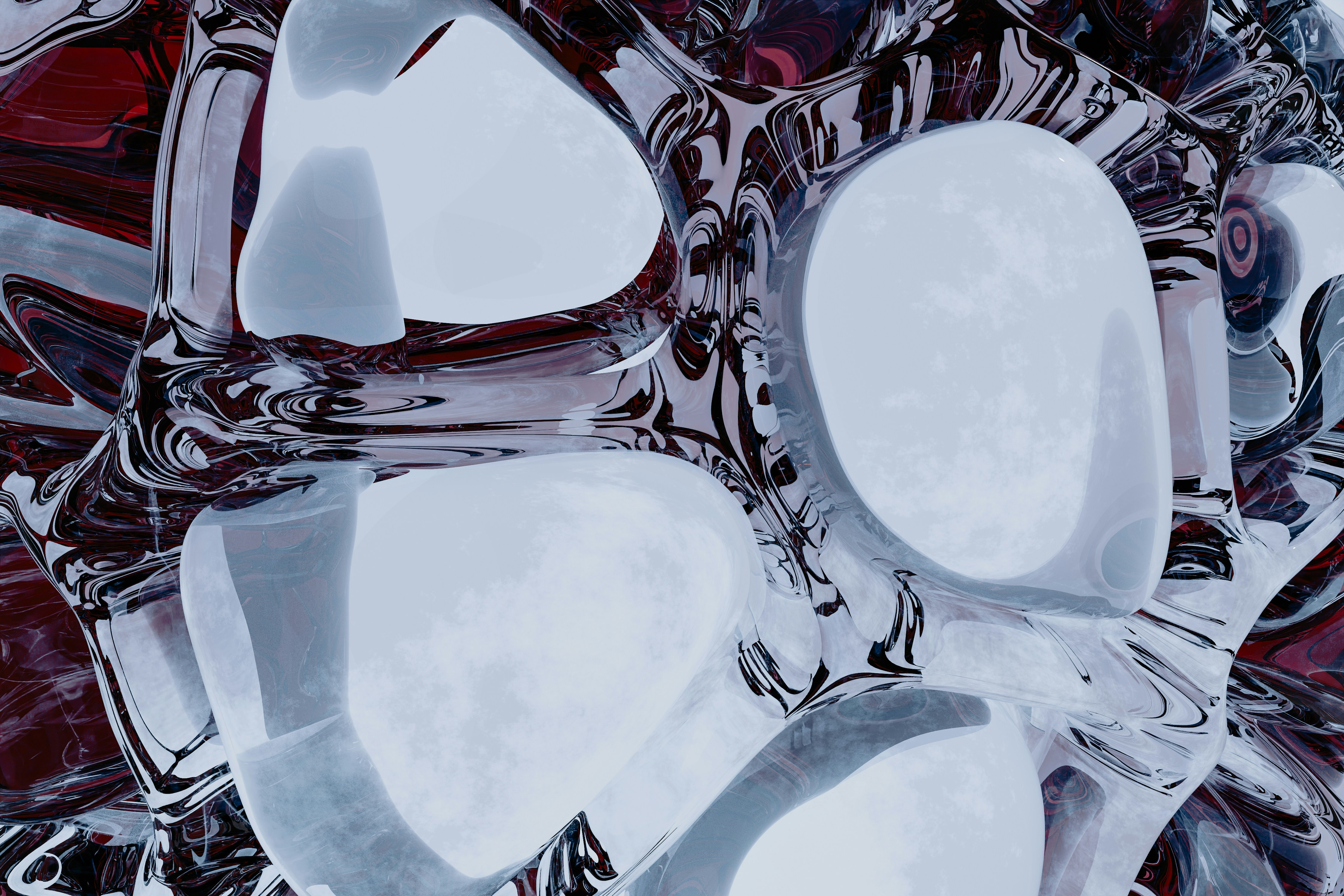 A close up of a red and clear object