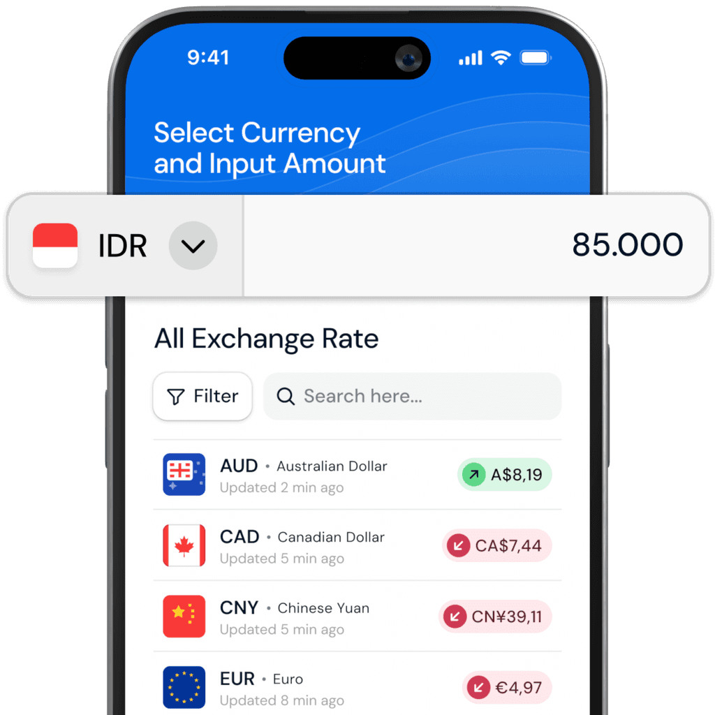 Screenshot of Currency Exchange Rate App with an input field displayed in a bigger size than the rest of interface