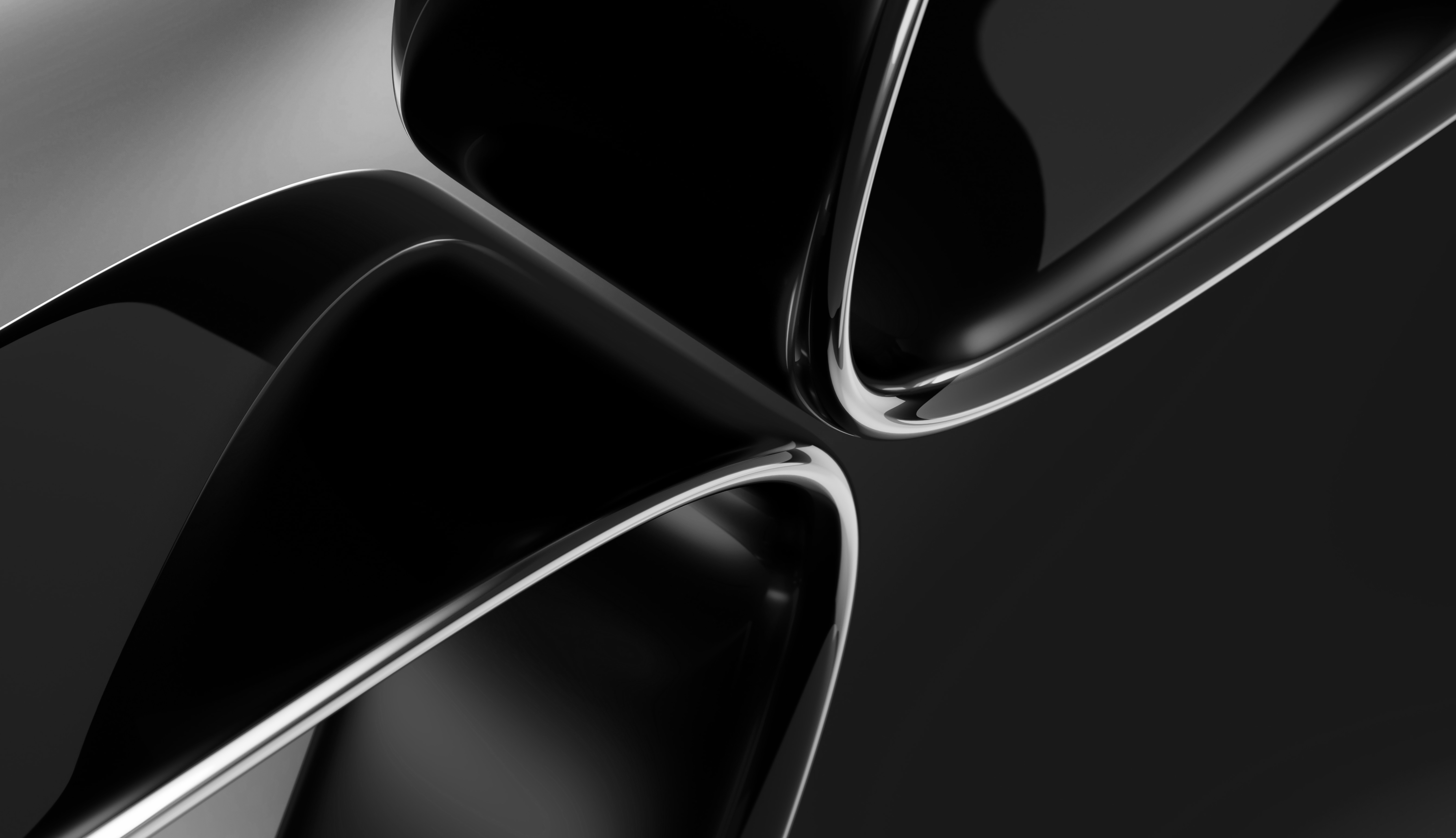 A dark, glossy geometric structure with interlocking curved surfaces, representing encrypted traffic and a secure digital connection.