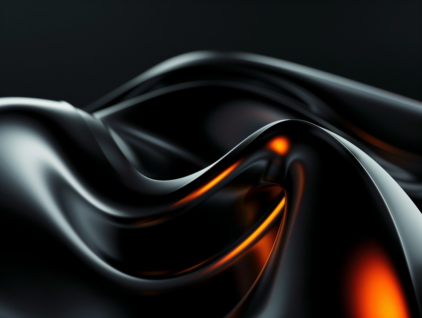 Mettalic Liquid Dark Background with Orange Accents