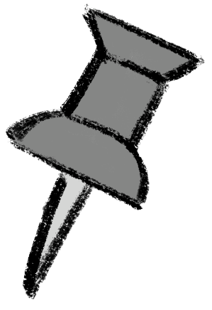 An image showing a black and white illustration of a push pin.