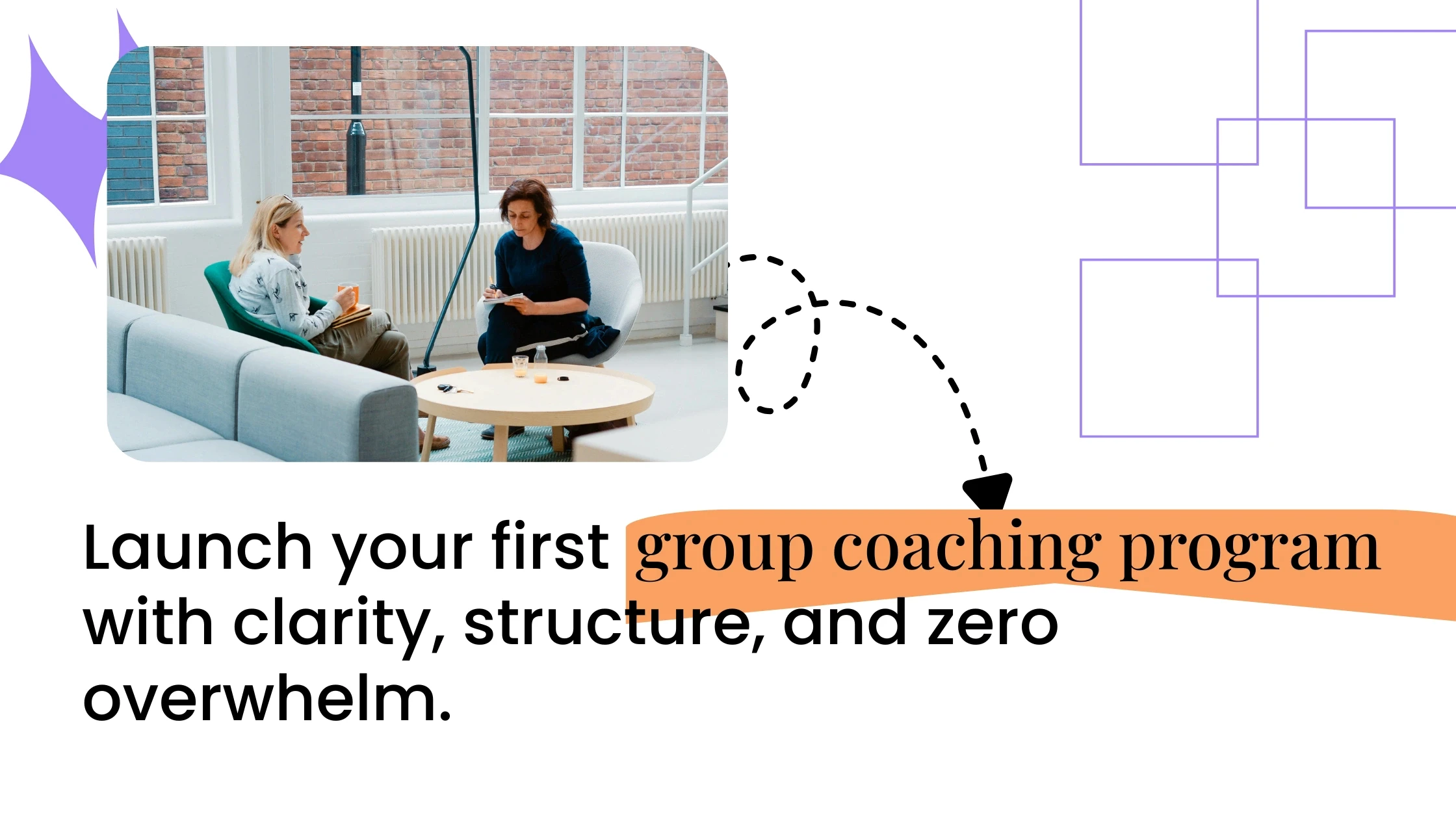 Small group coaching session with participants seated together, showing a beginner-friendly setup for launching a group coaching program.