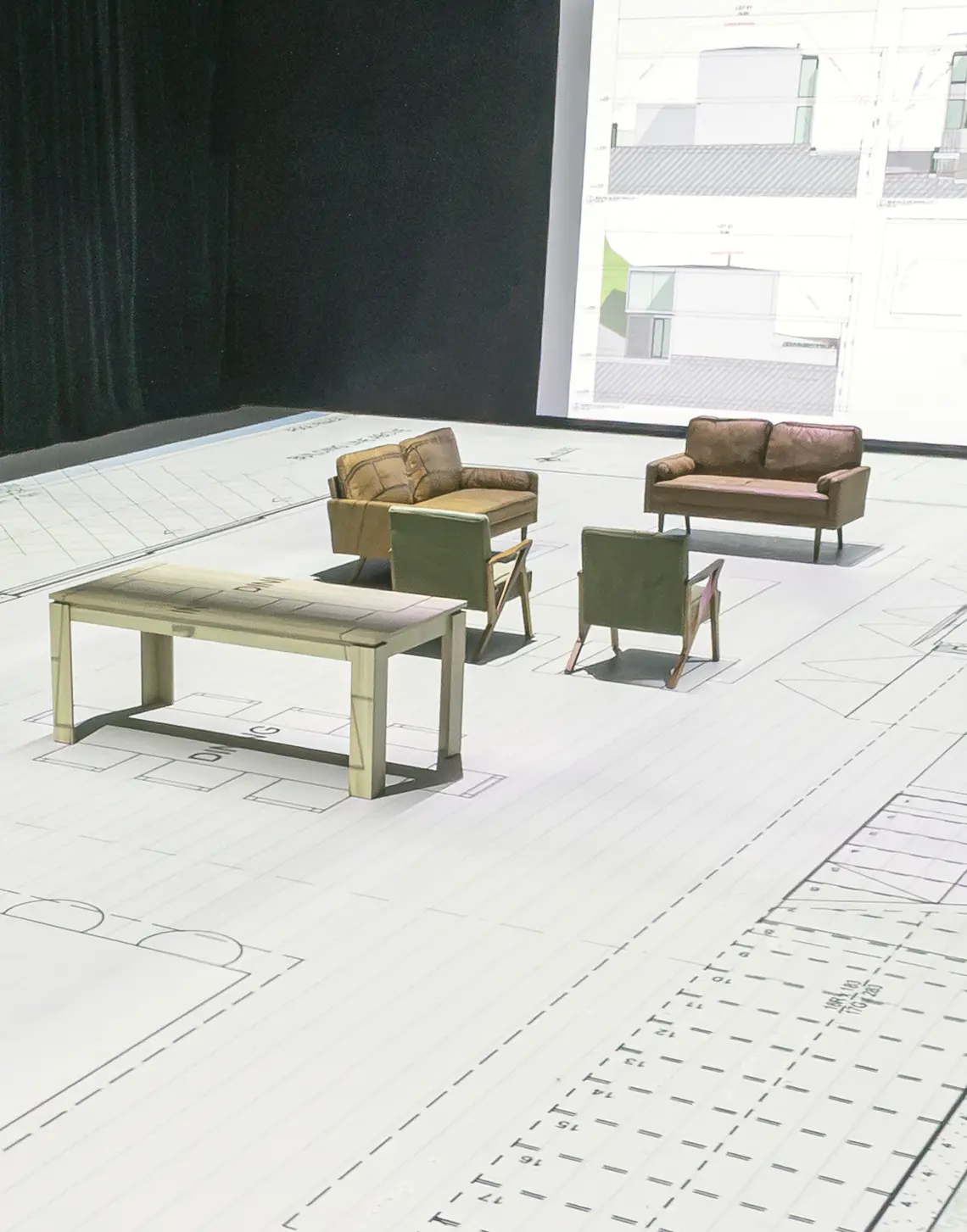 Furniture placed on projected floorplan