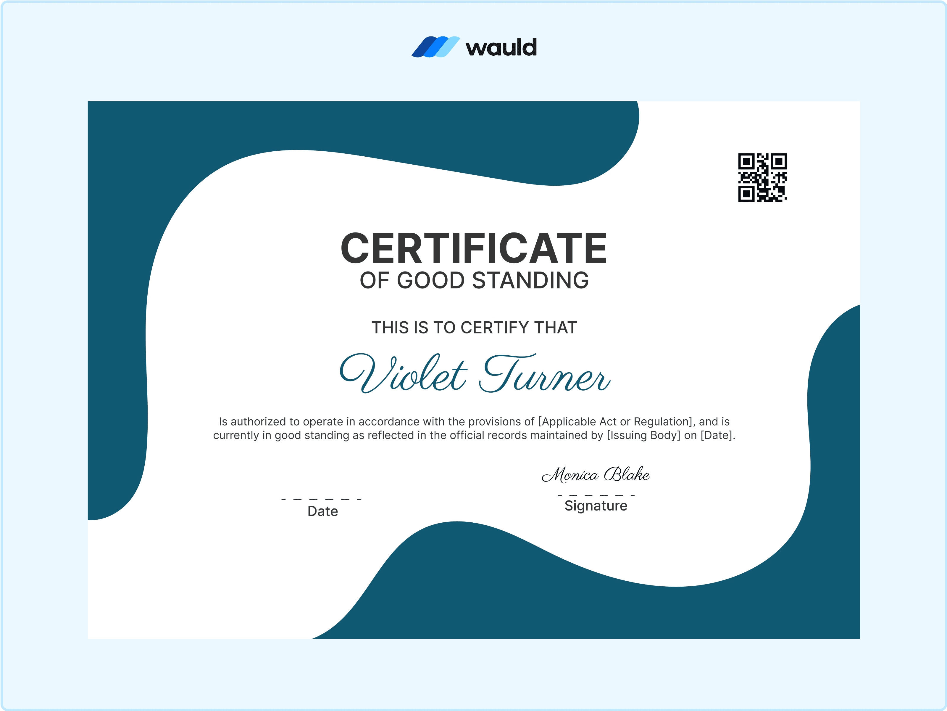 Wauld - Modern and wavy certificate of good standing&nbsp;