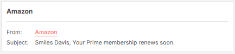 Subscription Renewal Reminder SL.png – An Amazon subject line reminding the user of their upcoming Prime membership renewal.