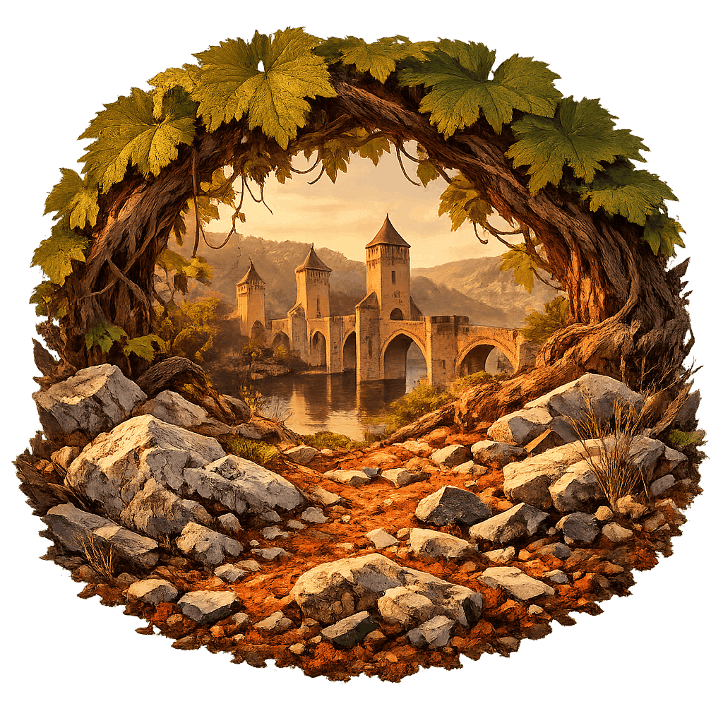 Detailed graphic of the Cahors wine region.