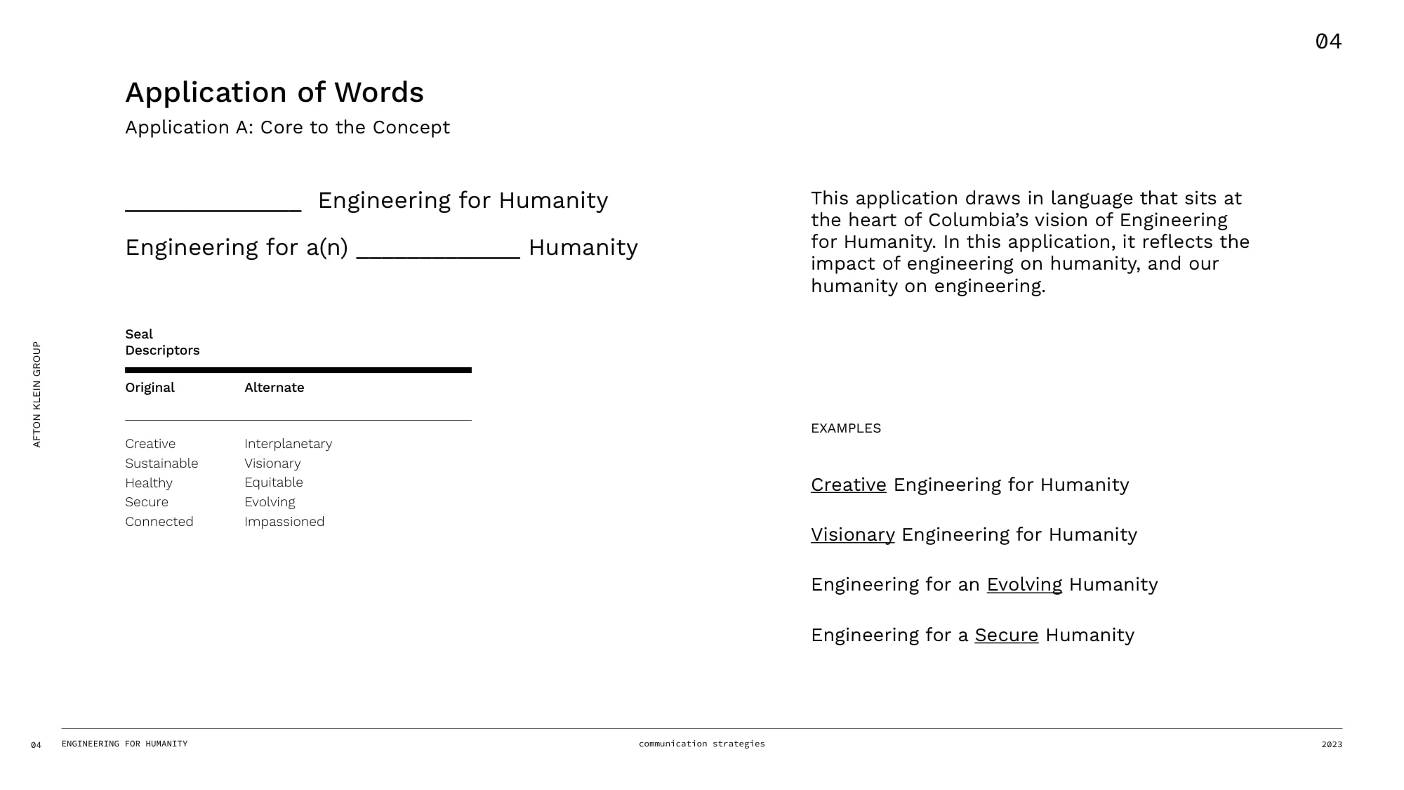 Deck slide: Application A, core to the concept