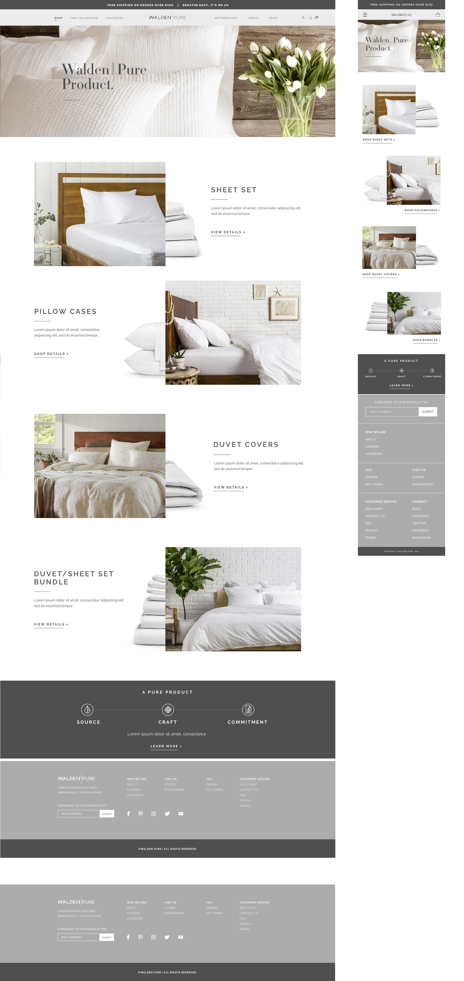 Walden Pure bedding collection pages and supporting content layouts.
