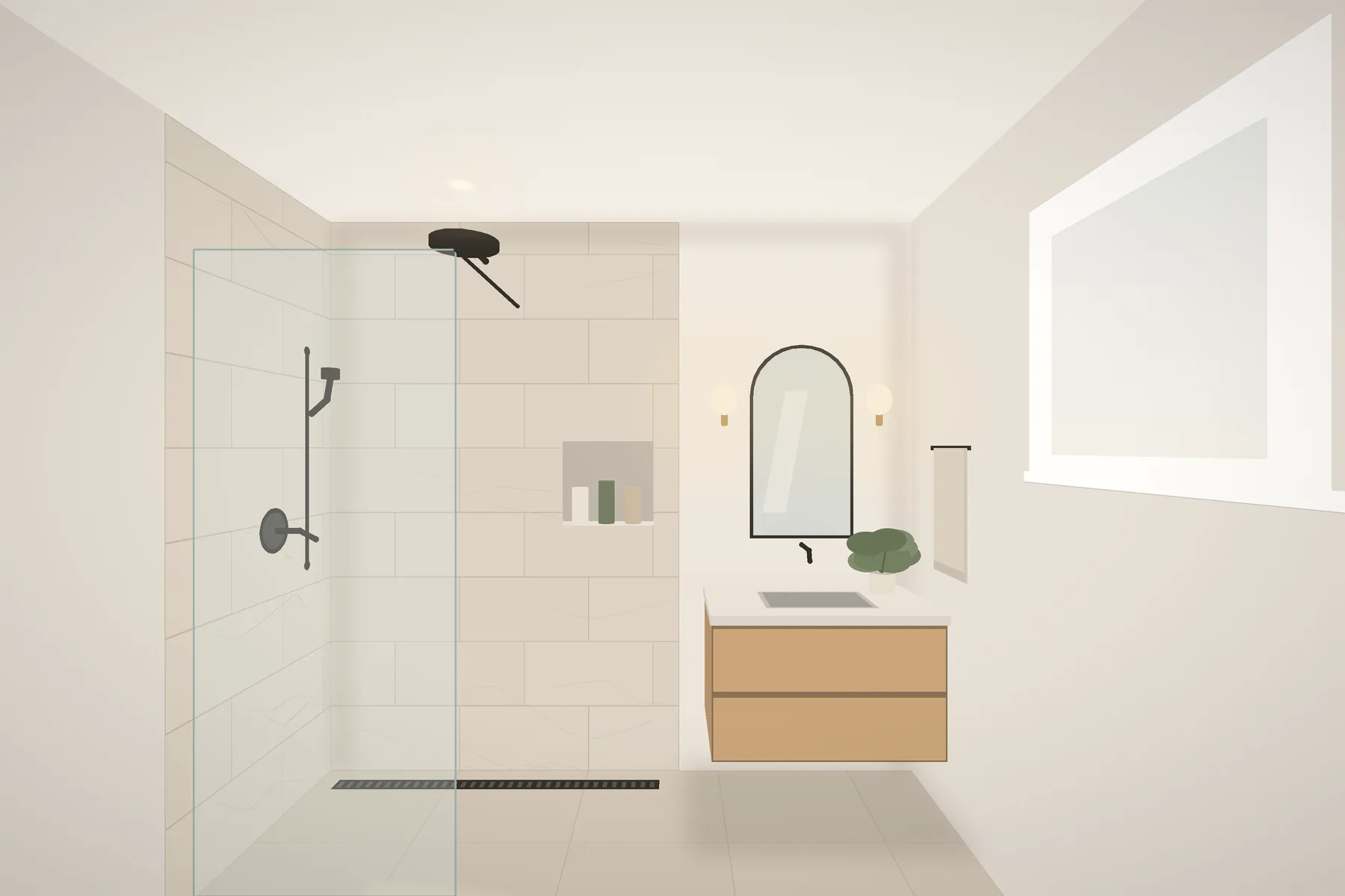 Curbless shower and heated floor in the same bathroom after the remodel