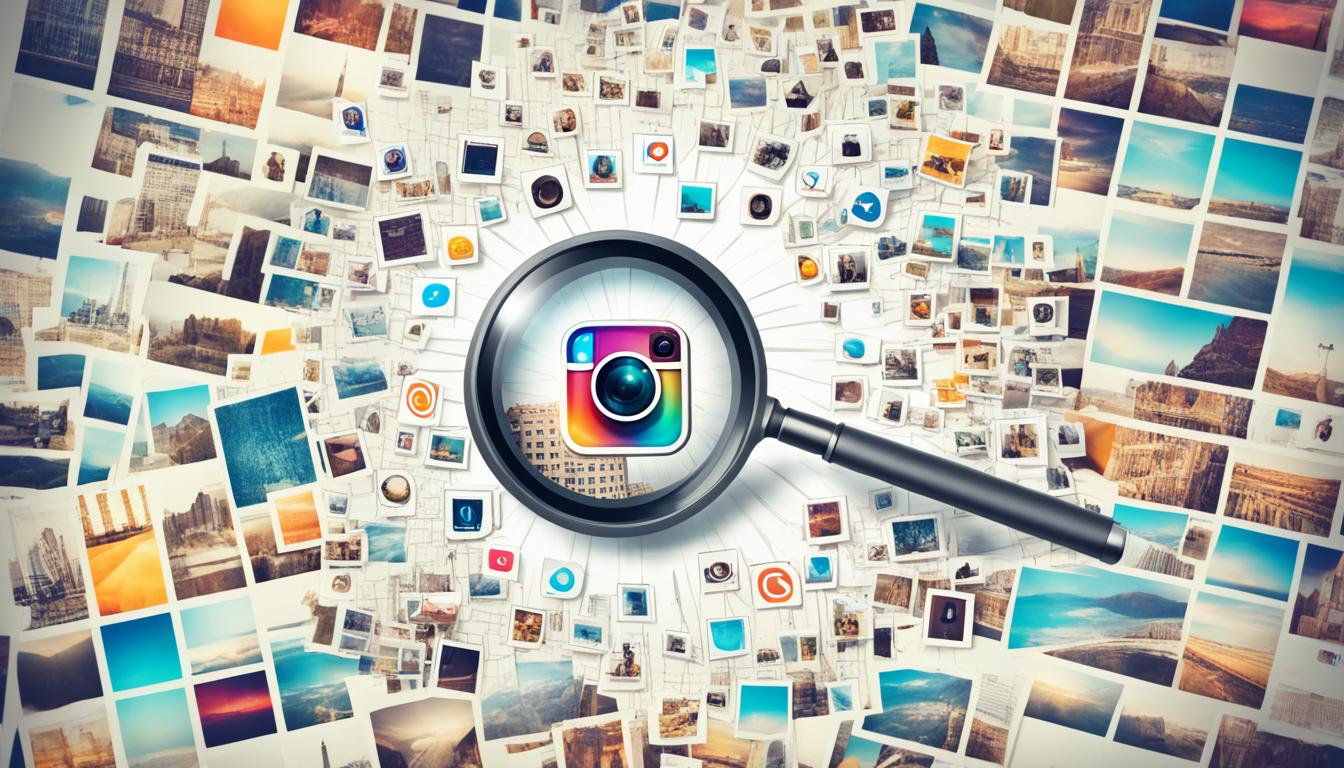 "Create an image that features a magnifying glass hovering over a grid of Instagram posts, highlighting the ones with high engagement. The grid should be surrounded by hashtags and keywords related to the posts, emphasizing their significance in increasing visibility. The magnifying glass should be surrounded by rays of light, symbolizing the power of an effective Instagram hashtag strategy."