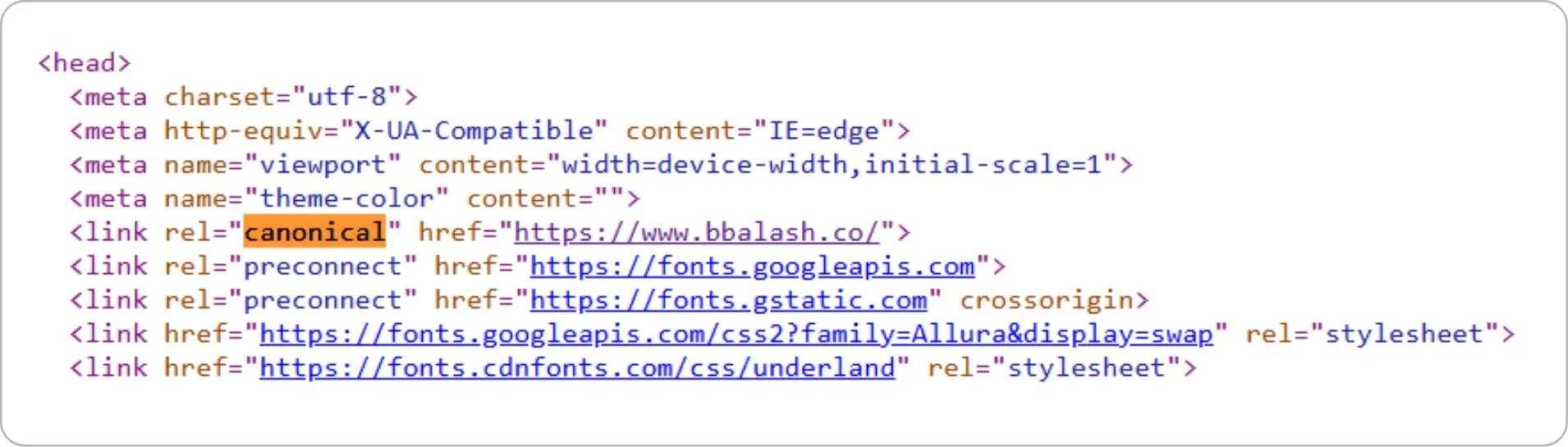 Screenshot Example of Canonical Tag