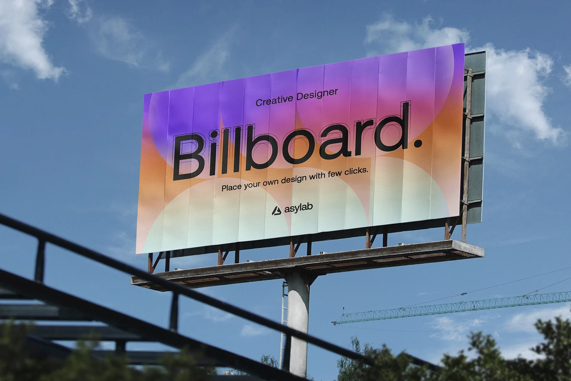 Outdoor billboard mockup under blue sky.
