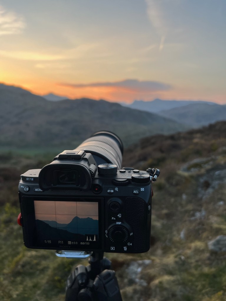 A view from behind Martin's Sony camera set up to take a photo of the fells in the distance.