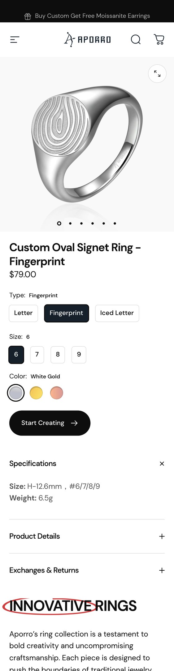 Jewelry product options include: ring for Custom Oval Signet Ring - Fingerprint from APORRO.
