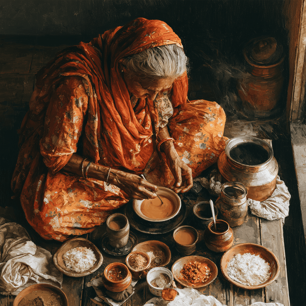 indian woman making chai