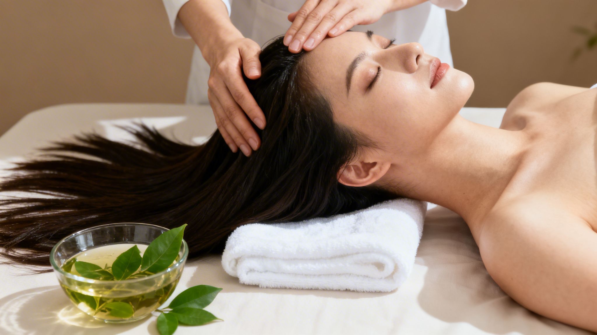Woman getting a head spa treatment