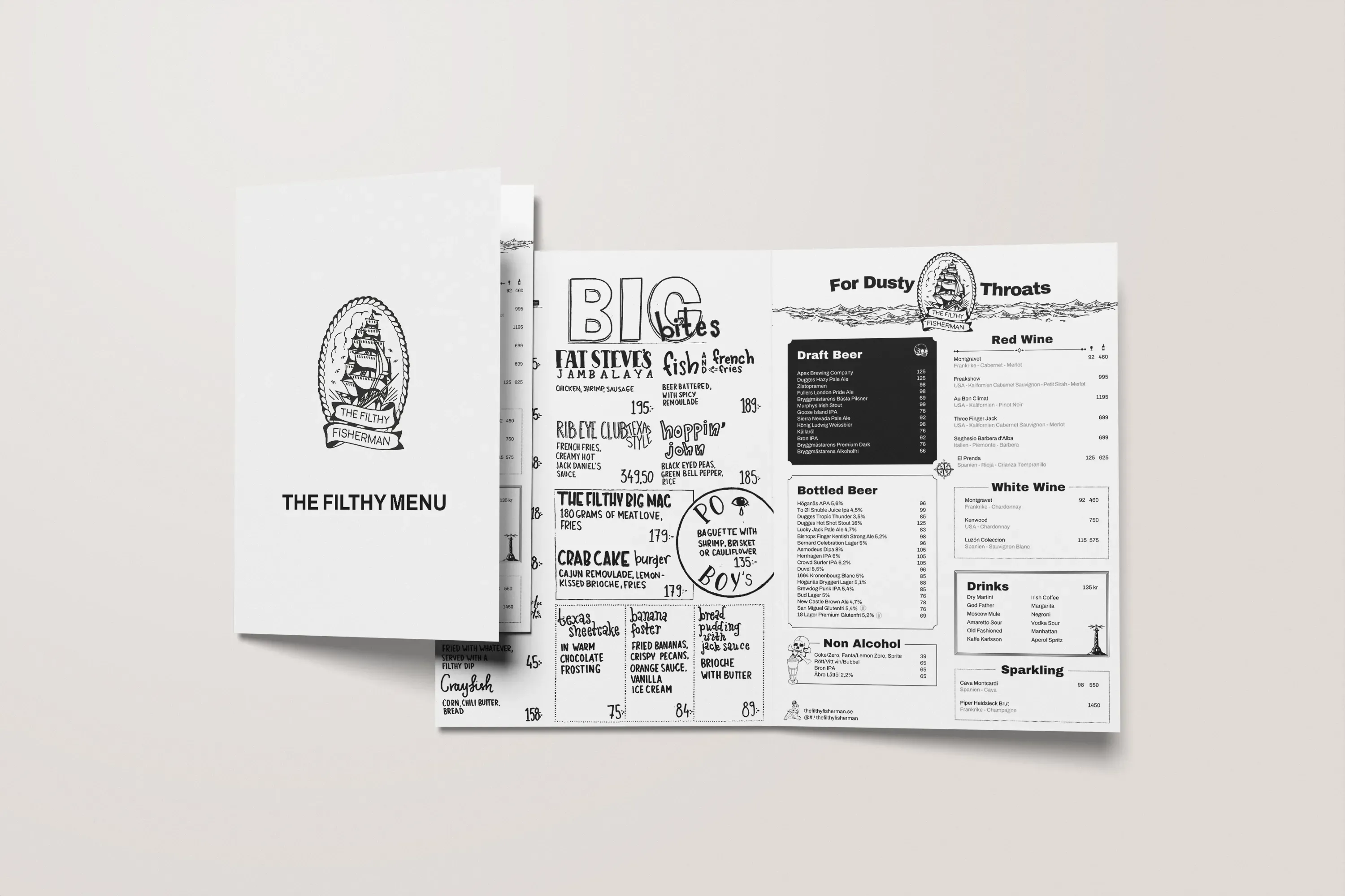 Mat och dryckesmeny från The Filthy Fisherman