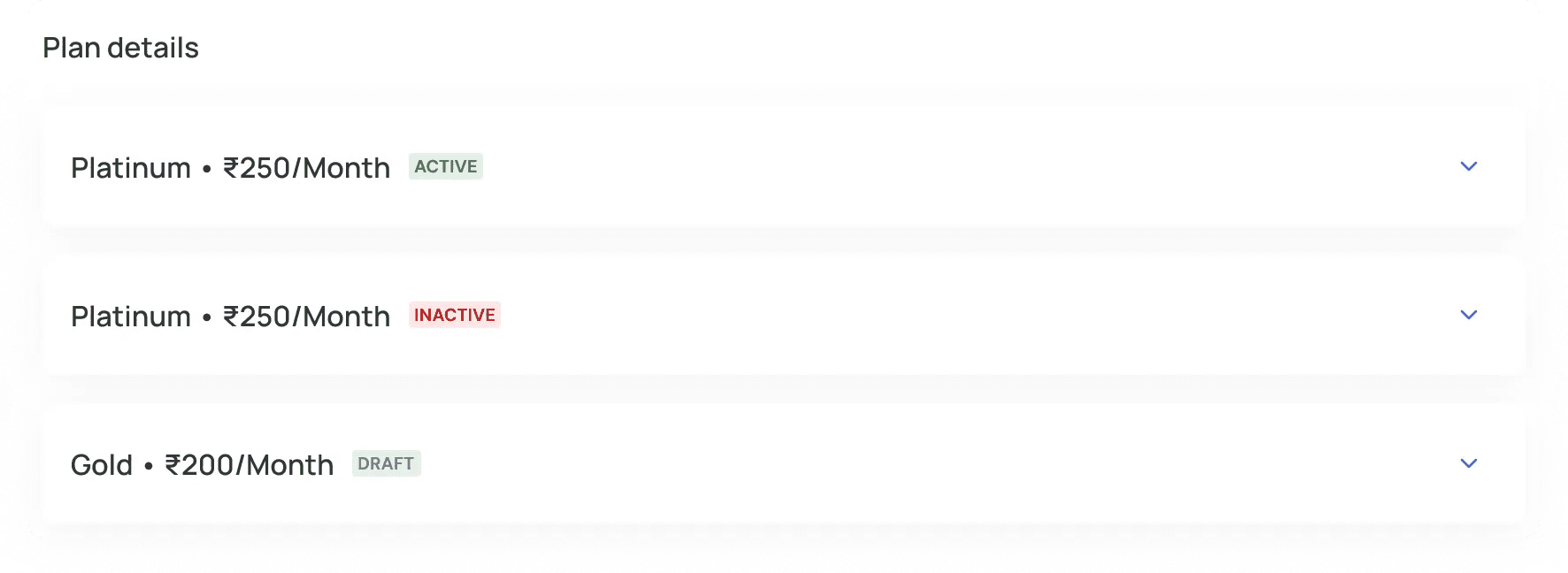 Program page showing plan states, Draft / Active / Inactive