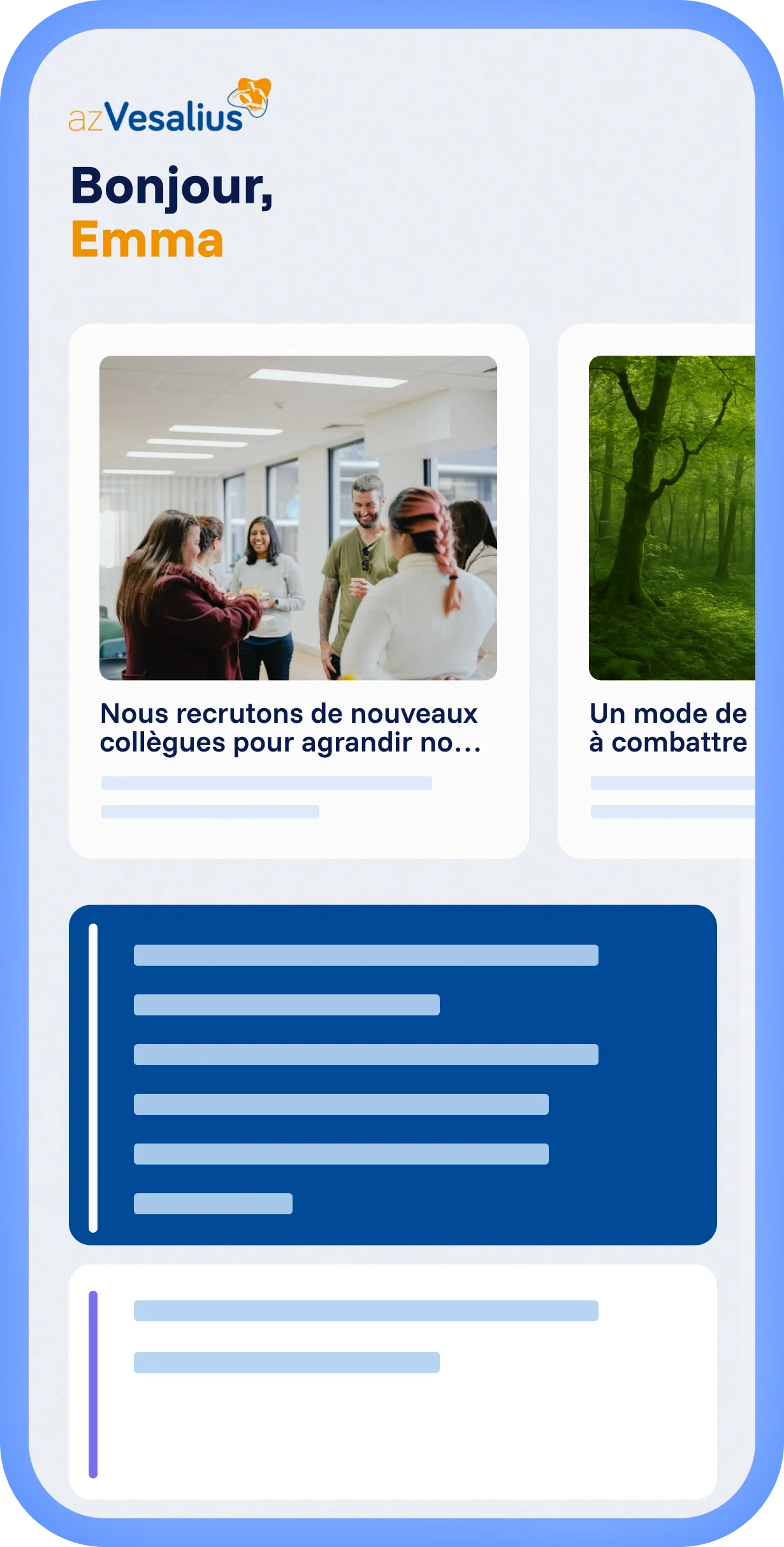 Plateforme Spencer avec expérience locale et branding Mobix personnalisé, fil d’articles personnalisé et mise en page claire