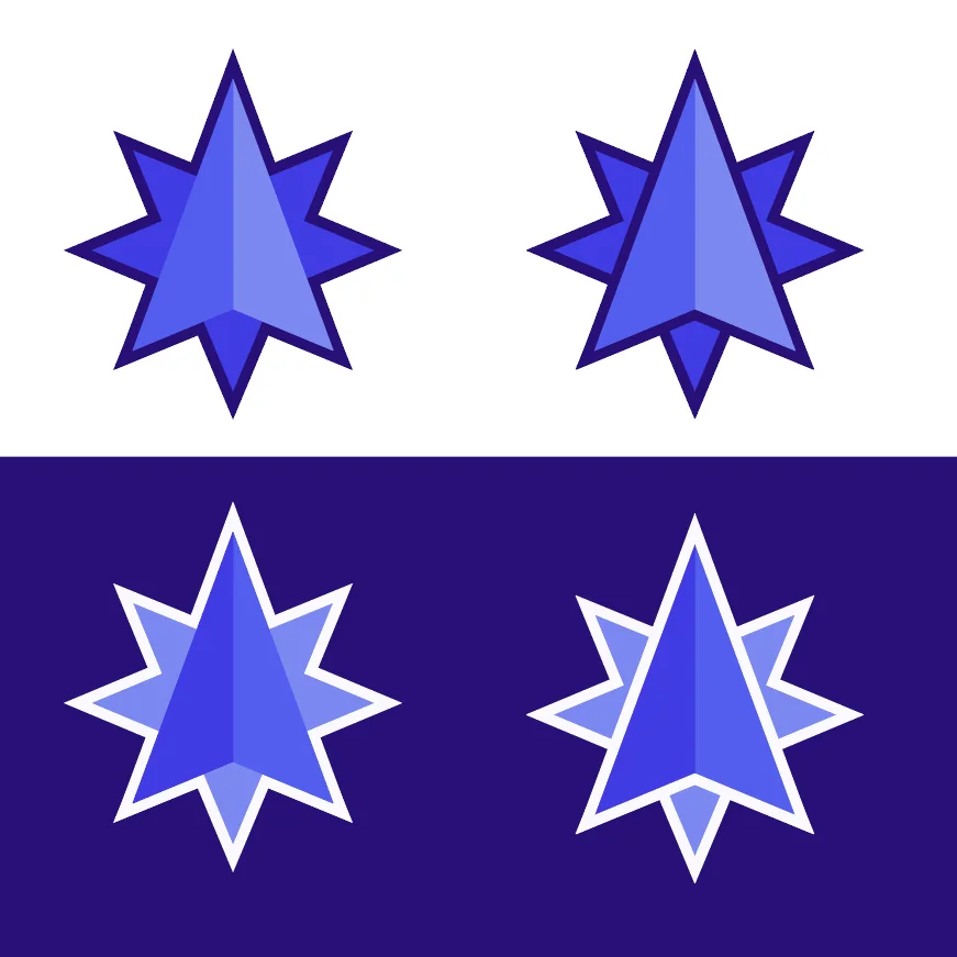 Four blue star logos on an Adobe Illustrator artboard