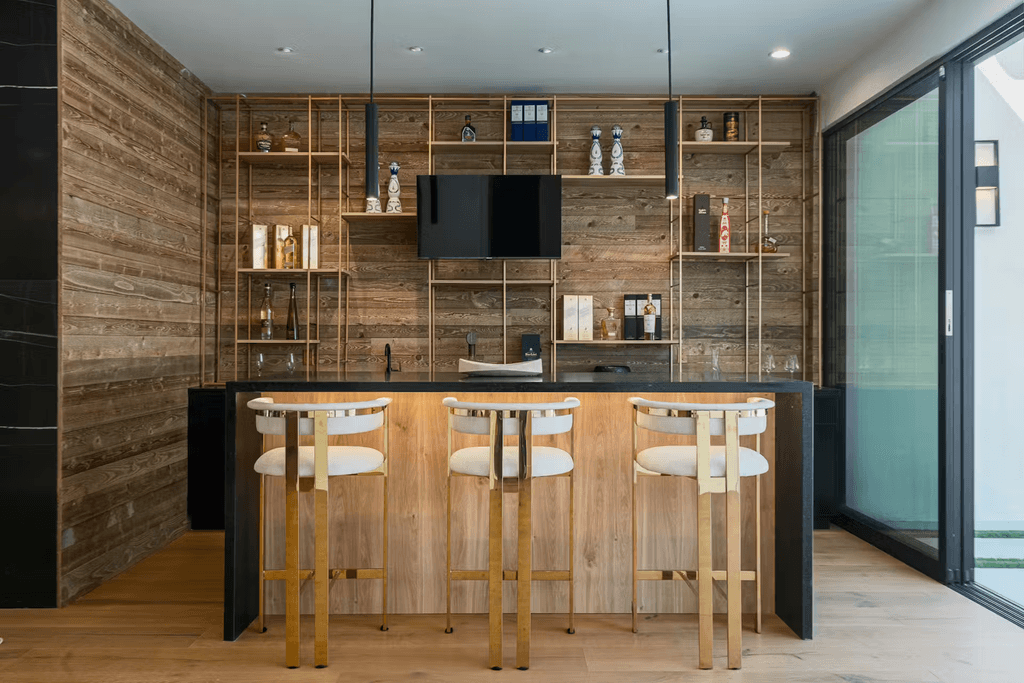 custom oak bar cabinetry