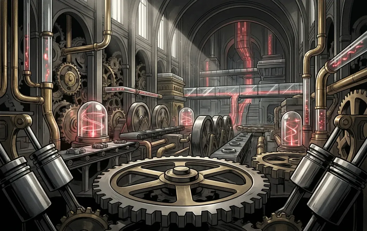 Steampunk gears with glowing elements, symbolizing RockN' Socials Digital Marketing.