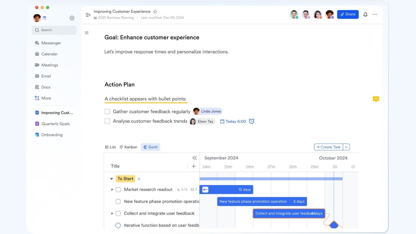 Lark's dynamic document with an integrated Gantt chart