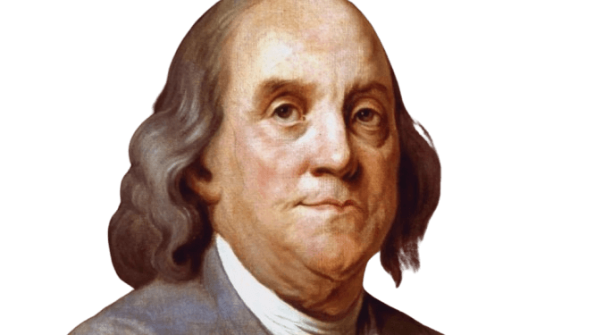 A classic portrait of Benjamin Franklin, one of the Founding Fathers of the United States, featuring his distinctive balding head with long, flowing hair and a serious expression. The image showcases Franklin’s historical importance as a statesman, inventor, and diplomat, often recognized for his role in drafting the Declaration of Independence and contributions to science. This artwork highlights Franklin's legacy and his significant influence on American history.