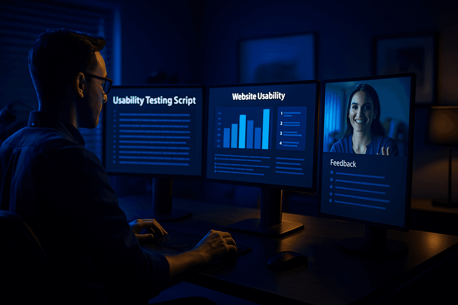 Participant in remote usability testing using screen sharing and user testing tools