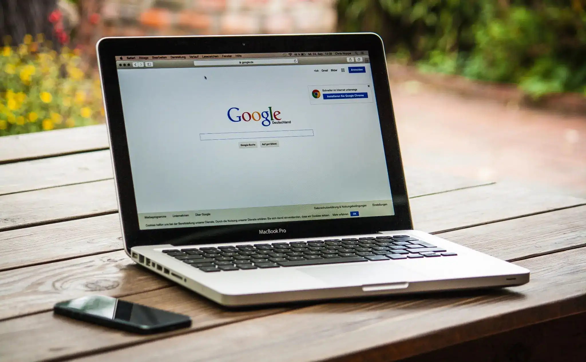 Laptop displaying a Google search page