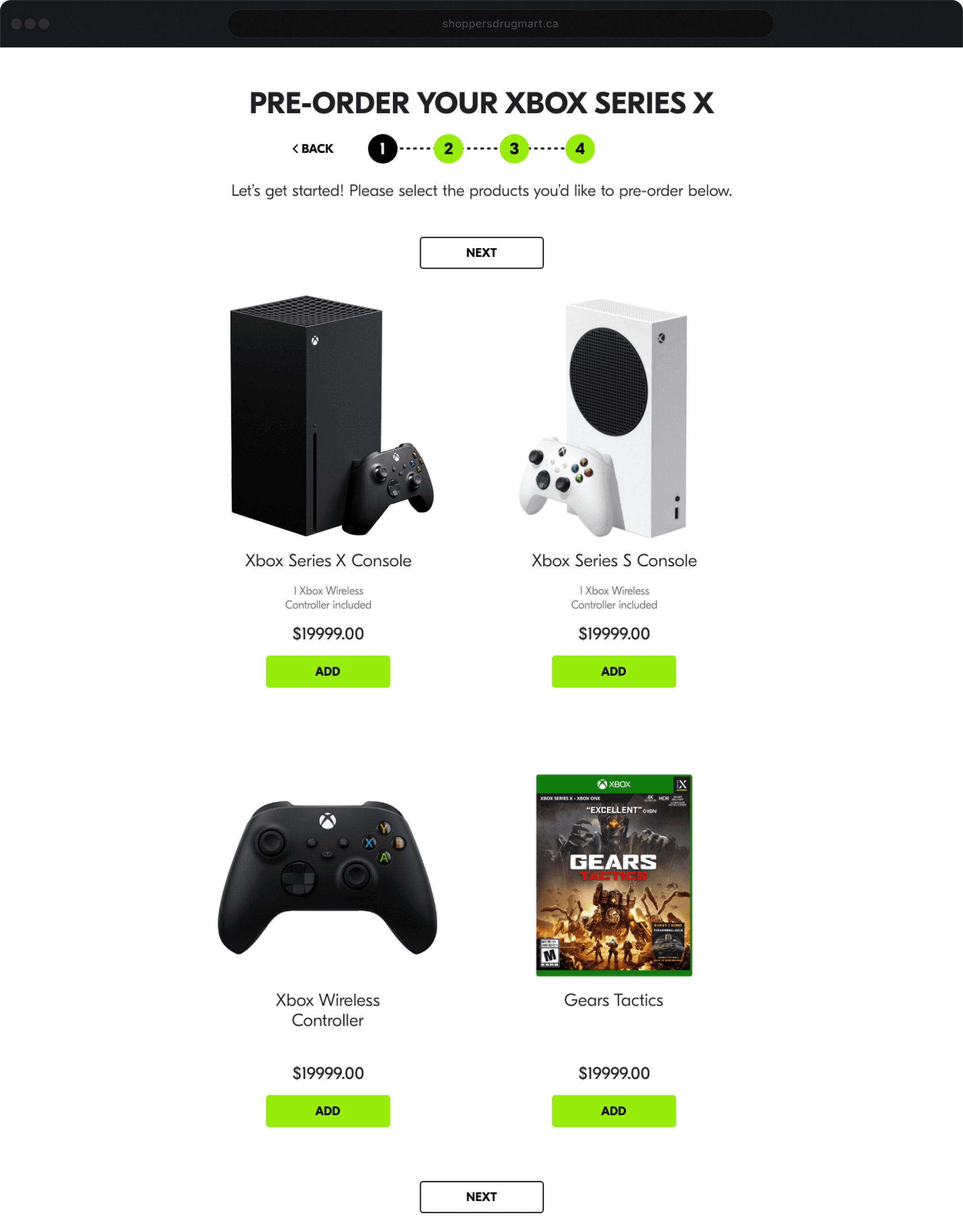 Screenshot of XBOX Pre Order Homepage