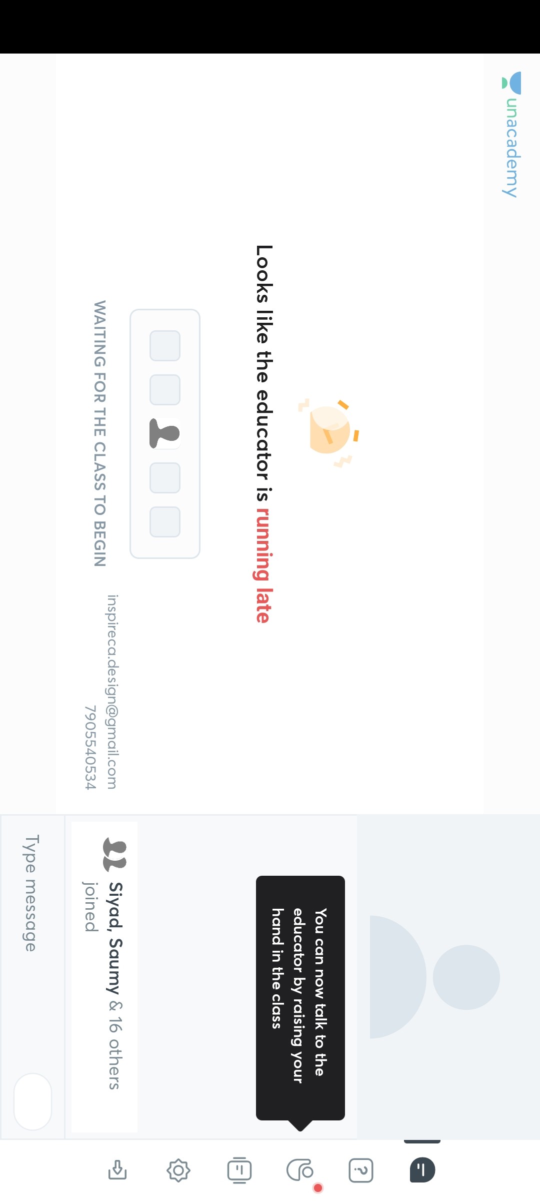 Unacademy Watting for the Class To Begin Screen