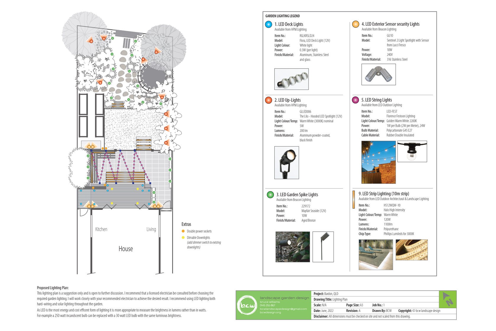 Lighting plan for the Bardon, Queensland garden design