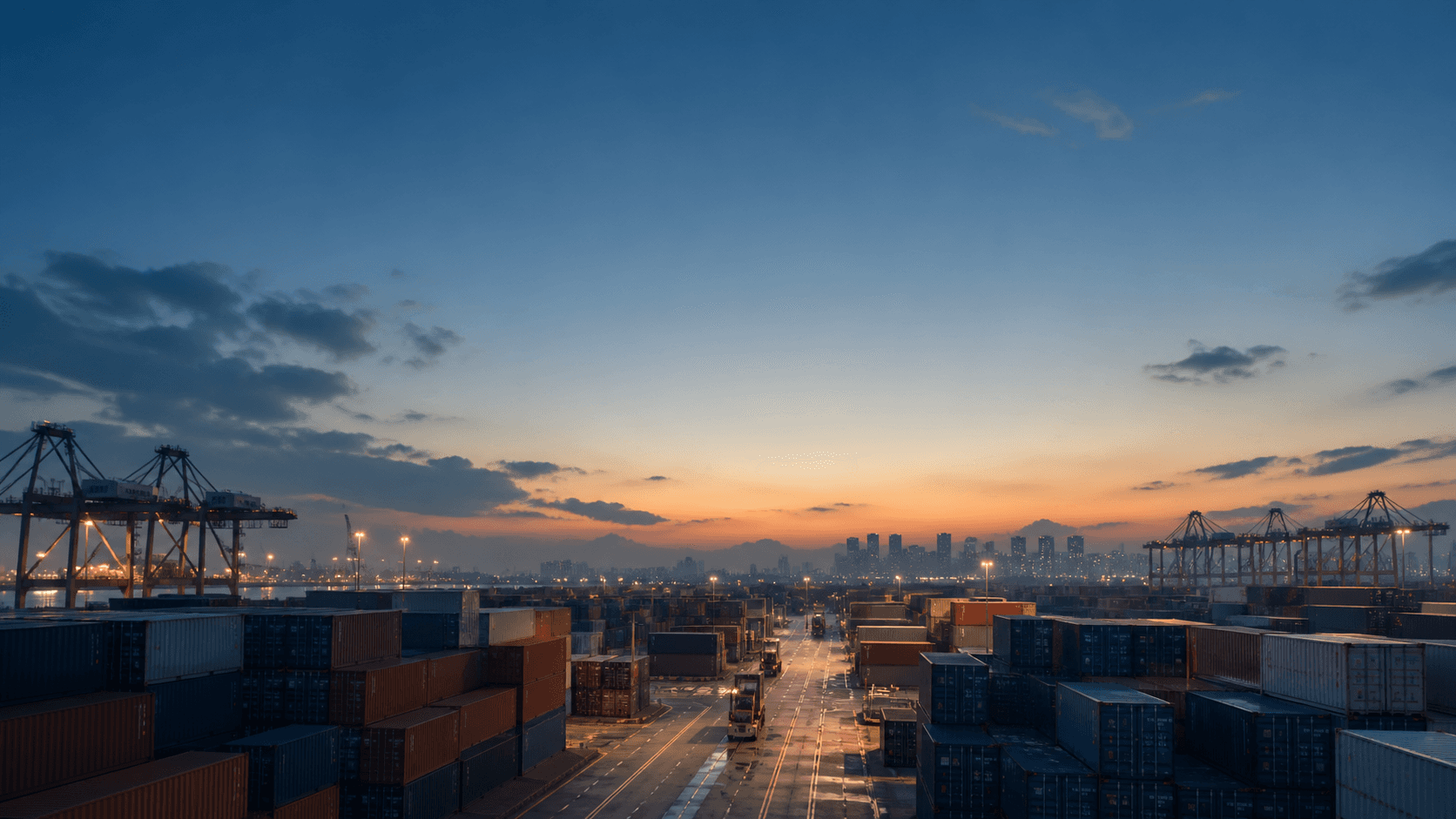Container port at sunset