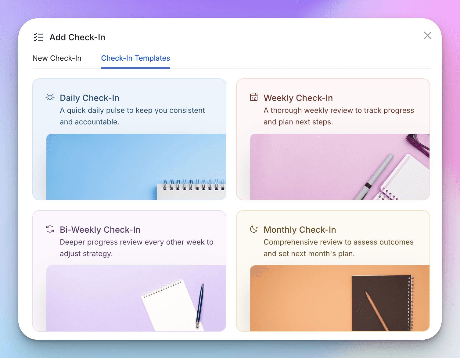 hubfits check-ins templates library