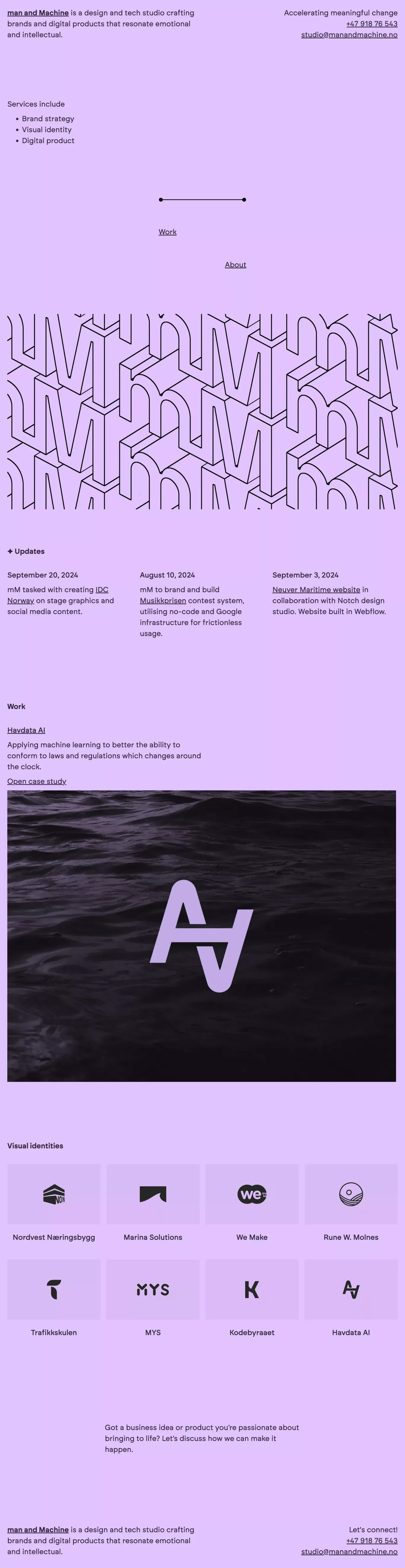 Man and Machine portfolio page screenshot showcasing Design and Tech design