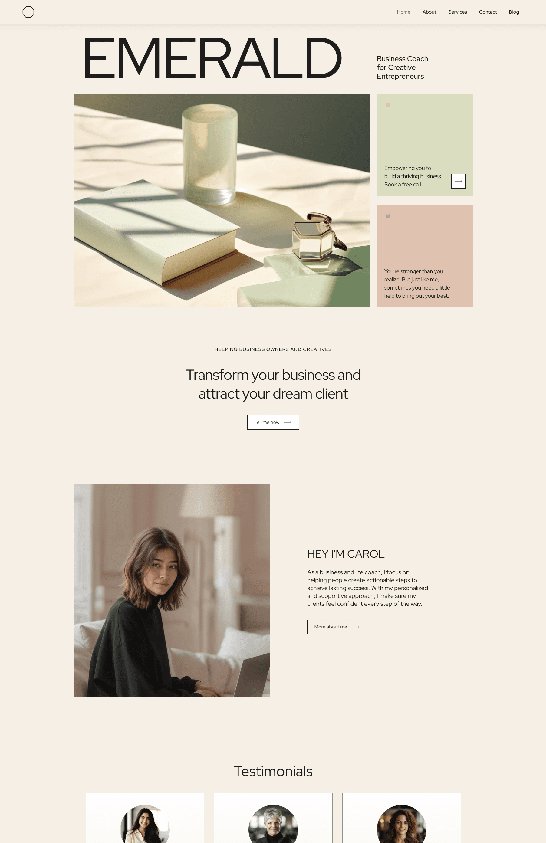 Home page overview of Emerald template