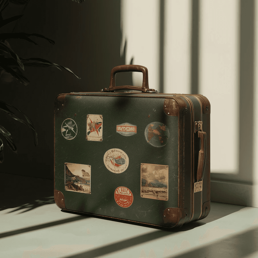Vintage suitcase with travel stickers