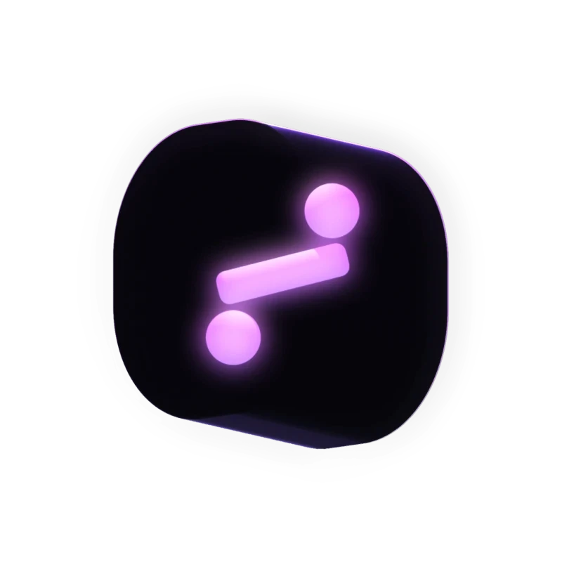 3D app icon with a glowing pink neon balance or division symbol on a dark rounded square