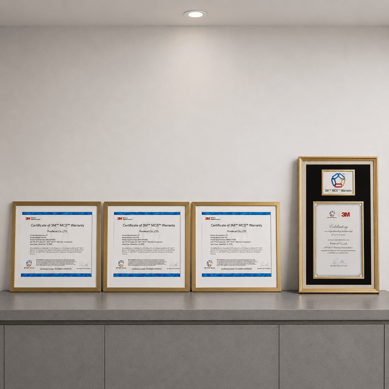 certifications for three HP Latex printers 3M MCS Warrantyand one certification for 3M MCS WARRANTY Partnership