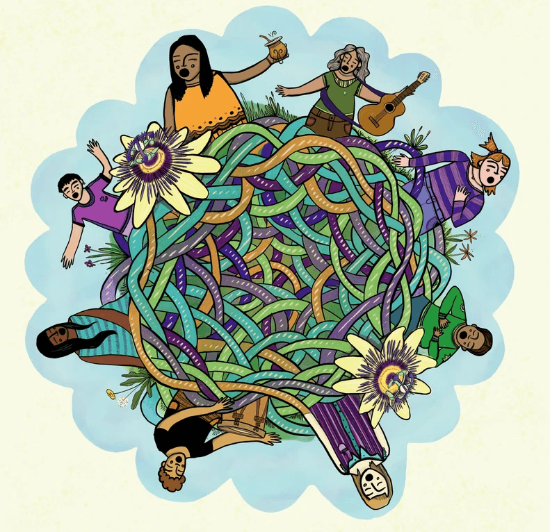 Ilustracion de un banco vacío en una plaza al lado de un farol