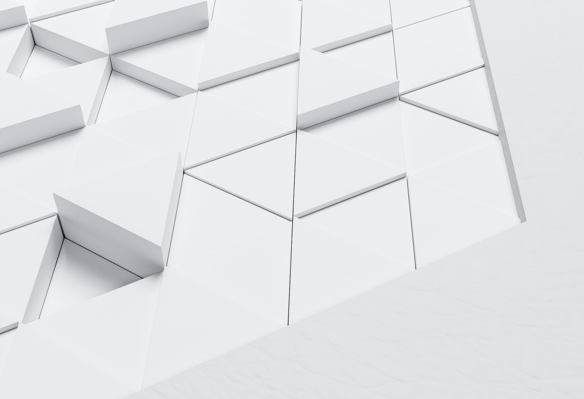 Abstrakte geometrische 3D-Struktur in Weiß als Symbol für strukturierte Forschung, technologische Innovation und skalierbare Softwarearchitekturen im B2B-Bereich.